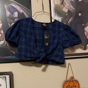 Valfre Navy Plaid Tie-Front Crop Top